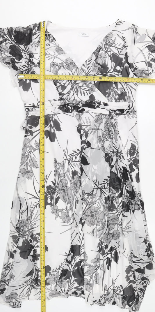 BHS Women’s Petite Black White Floral Wrap Dress Size 16 Knee Length