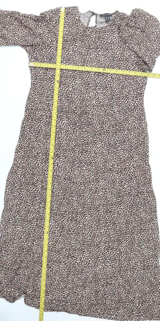 New Look Women’s Brown Leopard Print Midi Shift Dress Size 12