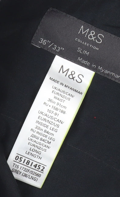 Marks and Spencer Men's Grey Slim Fit Dress Pants Trousers 36W 33L