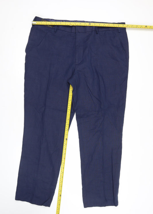 Marks and Spencer Men's Blue Linen Blend Dress Pants 40W 29L Classic Fit