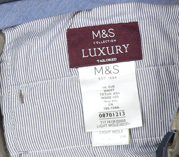 Marks and Spencer Men’s Brown Corduroy Trousers 42W 31L Regular Fit