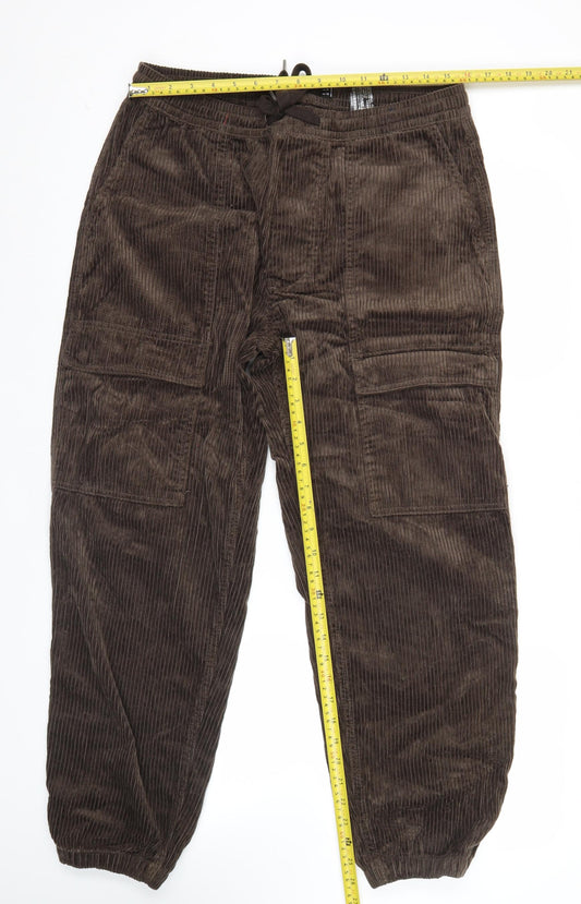 Pull & Bear Men’s Brown Corduroy Cargo Trousers Size M 32W