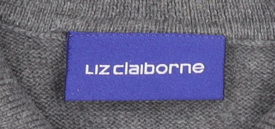 Liz Claiborne Womens Grey Argyle Collared Henley Jumper Size S