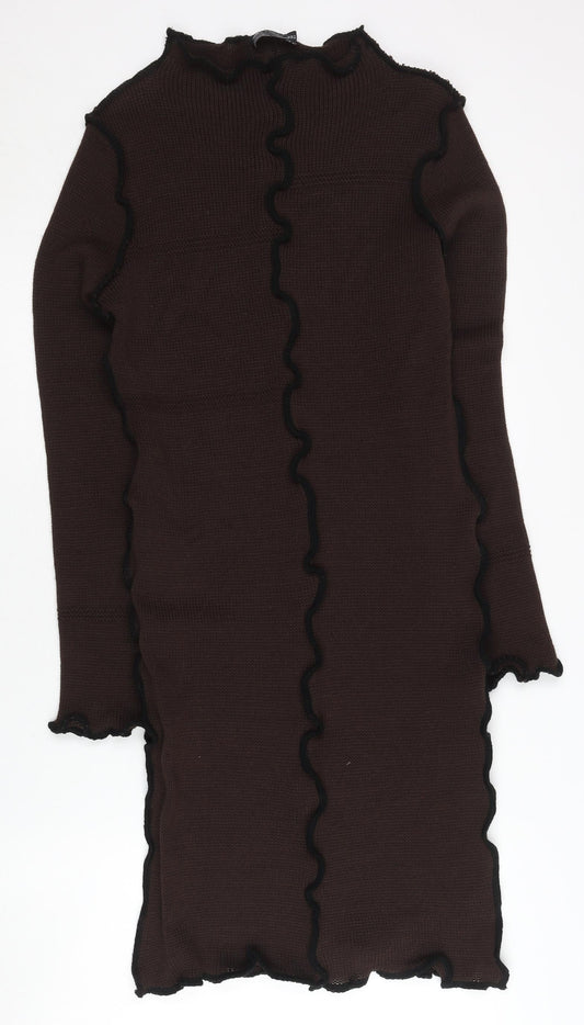 ASOS Design Women’s Brown Midi Bodycon Dress Size 10 Knit Ruffle