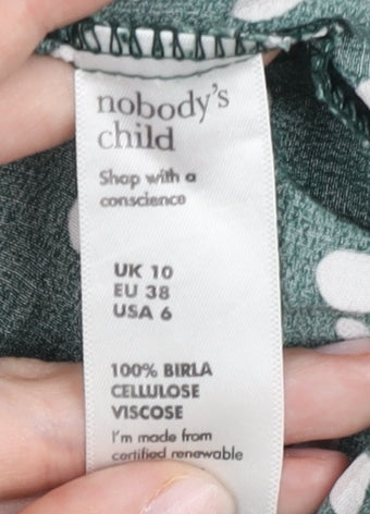 Nobody's Child Women's Green Polka Dot A-Line Midi Dress UK 10