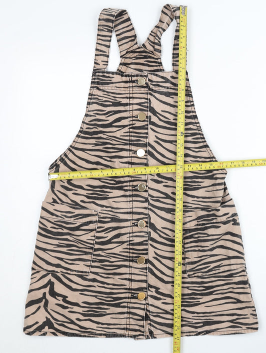 River Island Women’s Beige Animal Print Pinafore Dress Size 8