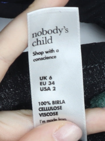 Nobody's Child Women's Black Floral A-Line Viscose Dress Size 6