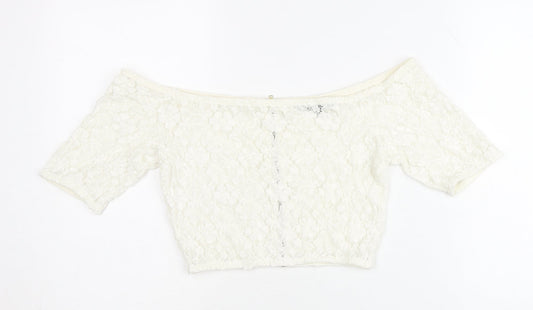 Womens UK Size 10 French Connection Ivory Cropped Blouse
