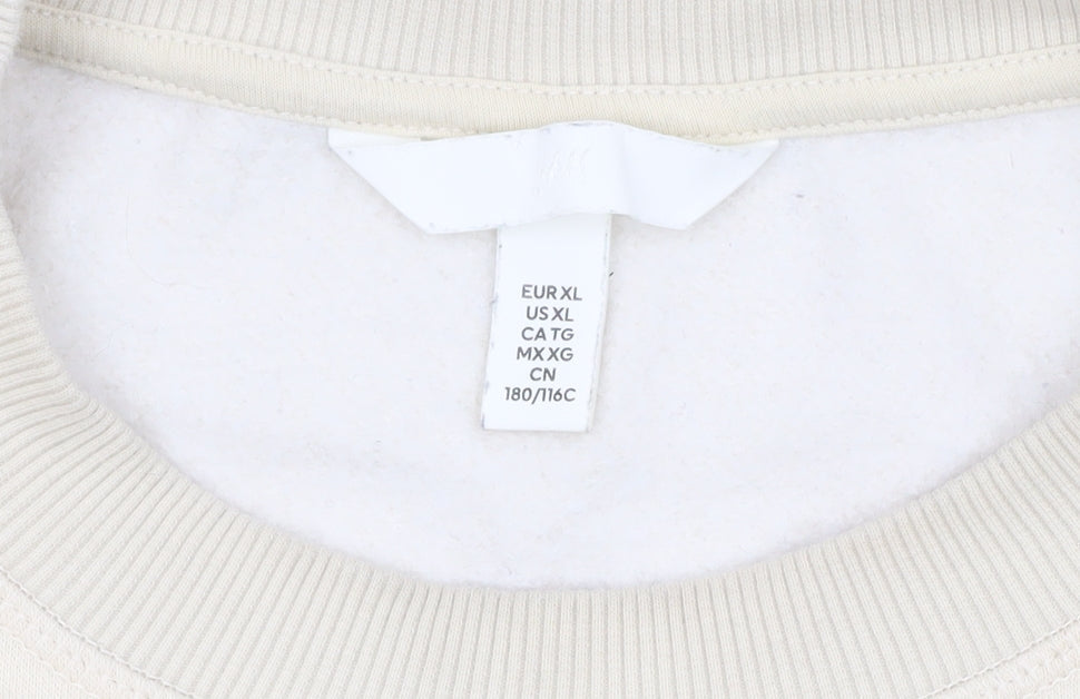 H&M Women’s Beige Striped Sweatshirt Size 14 Relaxed Fit Crew Neck