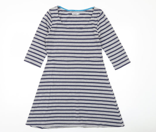 Johnnie B Womens Grey Blue Striped A-Line Jersey Dress M