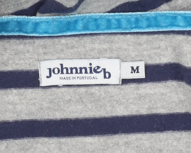 Johnnie B Womens Grey Blue Striped A-Line Jersey Dress M