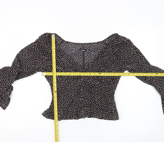 Boohoo Women’s Black Floral Cropped Blouse UK 6 Long Sleeve V-Neck