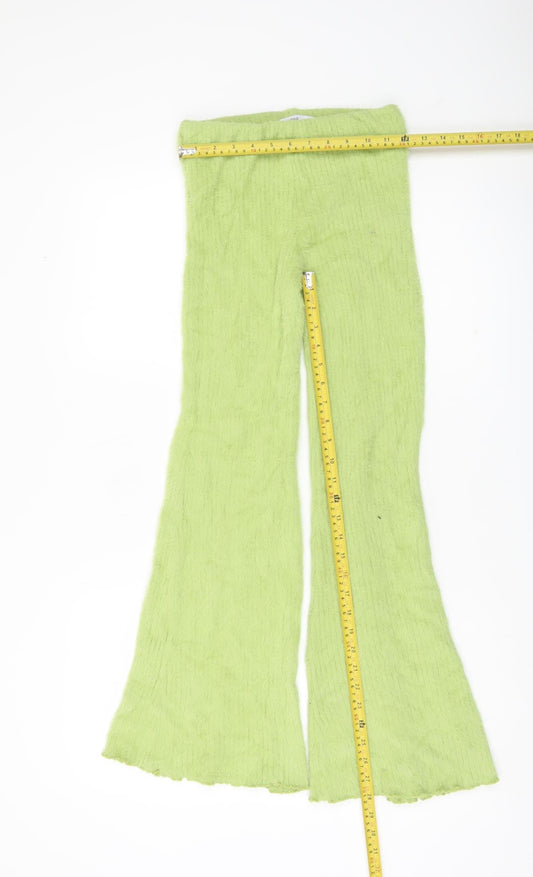 Bershka Womens Green XS Flared Knit Trousers Retro 90s Party Slim