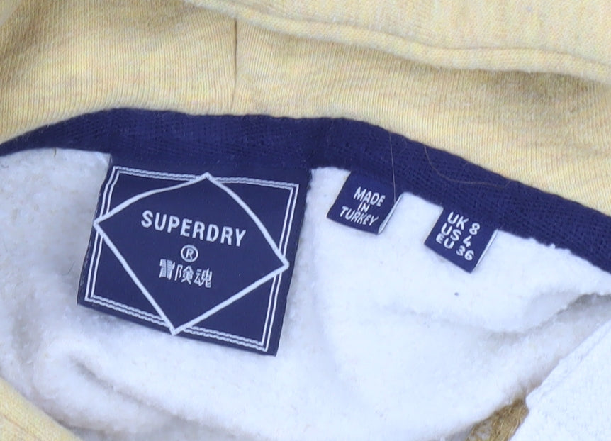 Superdry Womens Yellow Pullover Hoodie Size 8 Logo Print