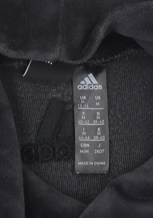 Adidas Womens Black Velour Sweatshirt UK M 12-14 High Neck Long Sleeve