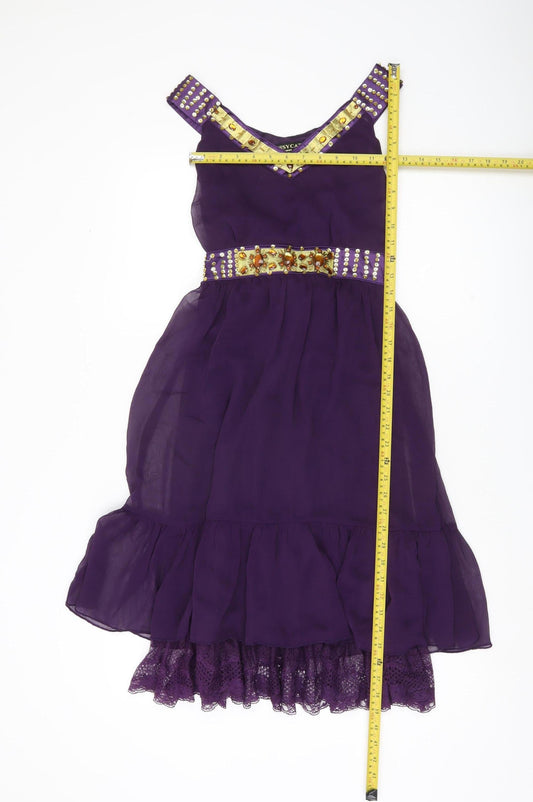 Pussycat London Women’s Purple A-Line V-Neck Knee Length Dress S