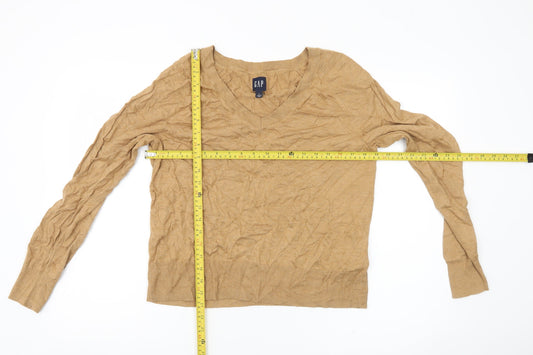GAP Womens Beige V-Neck Pullover Jumper M Cotton Blend Knit