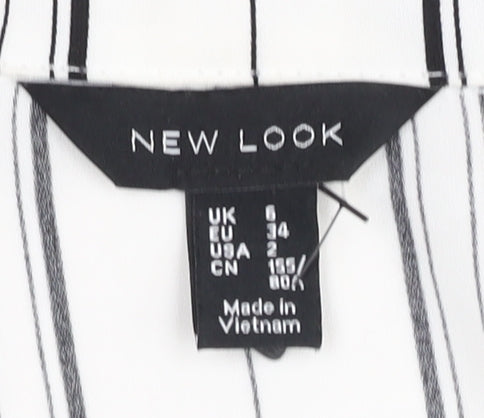 New Look Women White Striped Suit Jacket Size 6 Regular Fit