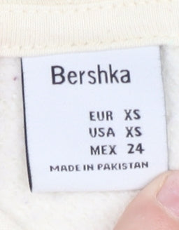 Bershka Womens Ivory Full Zip Hoodie XS Cotton Blend