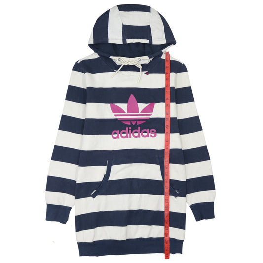 Adidas Womens Navy White Striped Pullover Hoodie Dress Size 10