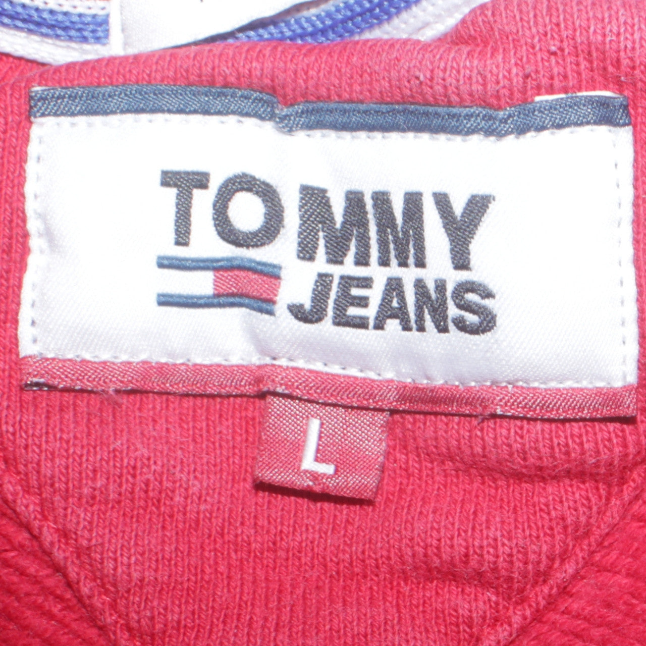 Tommy Jeans Mens Red Crew Neck Logo Sweatshirt L Pullover