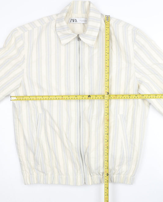 Zara Men's Beige Striped Cotton Jacket Size M Full Zip Casual