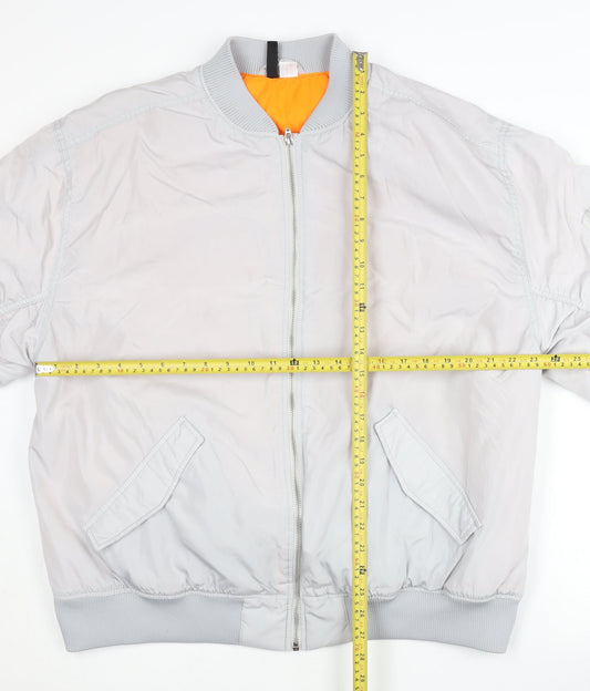 H&M Divided Women’s Grey Bomber Jacket Size 12 Polyester Zip Casual