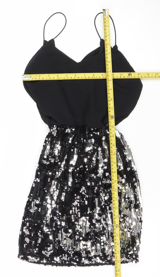 Boohoo Womens Black Size 6 Sequin Strappy Bodycon Party Dress
