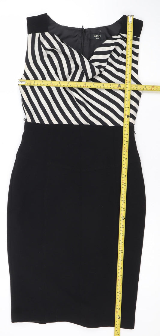 Oasis Women’s Black White Striped Sheath Dress Size 8 Sleeveless