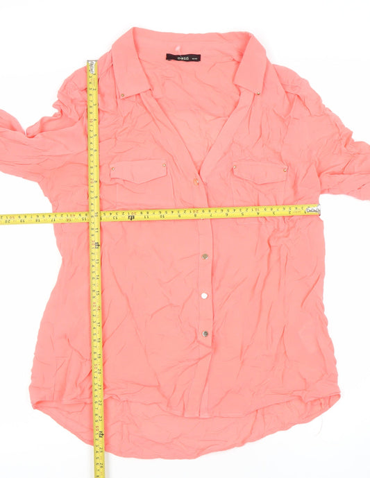 Oasis Women’s Pink Button-Up Shirt Size 14 Long Sleeve Viscose