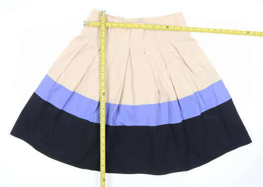 Dorothy Perkins Womens Beige Black Blue Cotton Pleated Skirt Size 12