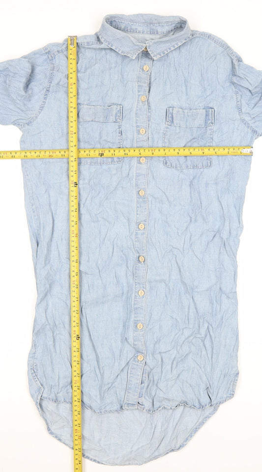 Next Women’s Blue Chambray Shirt Dress Size 6 Long Sleeve Casual