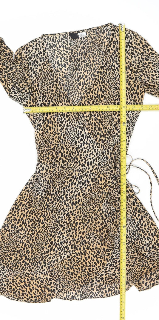 H&M Women’s Beige Leopard Print Bodycon Mini Dress Size 8