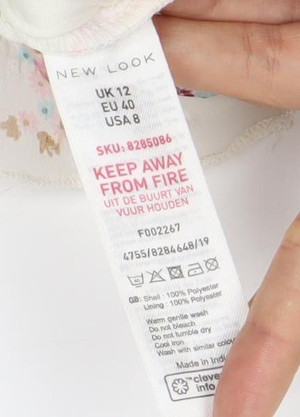 New Look Women’s White Floral Puff Sleeve Cropped Blouse Size 12