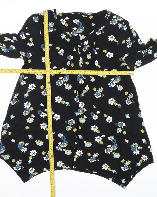 Evans Women’s Black Floral V-Neck Tunic Blouse Size 14