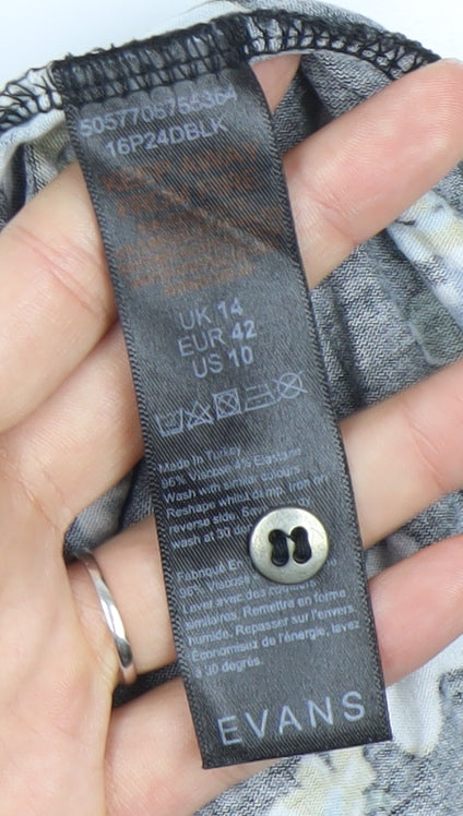 Evans Women’s Black Floral V-Neck Tunic Blouse Size 14