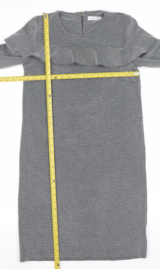 Marks and Spencer Womens Grey Striped Ruffle Sheath Dress Size 8