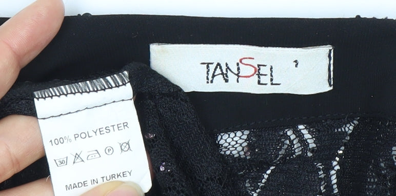 Tansel Womens Black Sequin Lace Tunic Blouse Size S Party Top