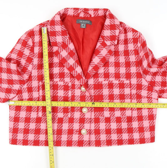 Primark Women’s Red Bouclé Checked Cropped Suit Jacket Size 16