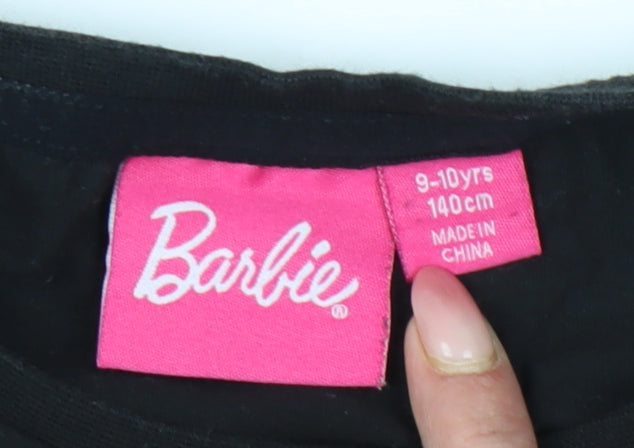 Barbie Girls Black Glitter Logo T-Shirt 9-10 Years Short Sleeve Casual