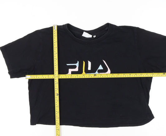 Fila Womens Black Cropped T-Shirt Crew Neck Size M Casual
