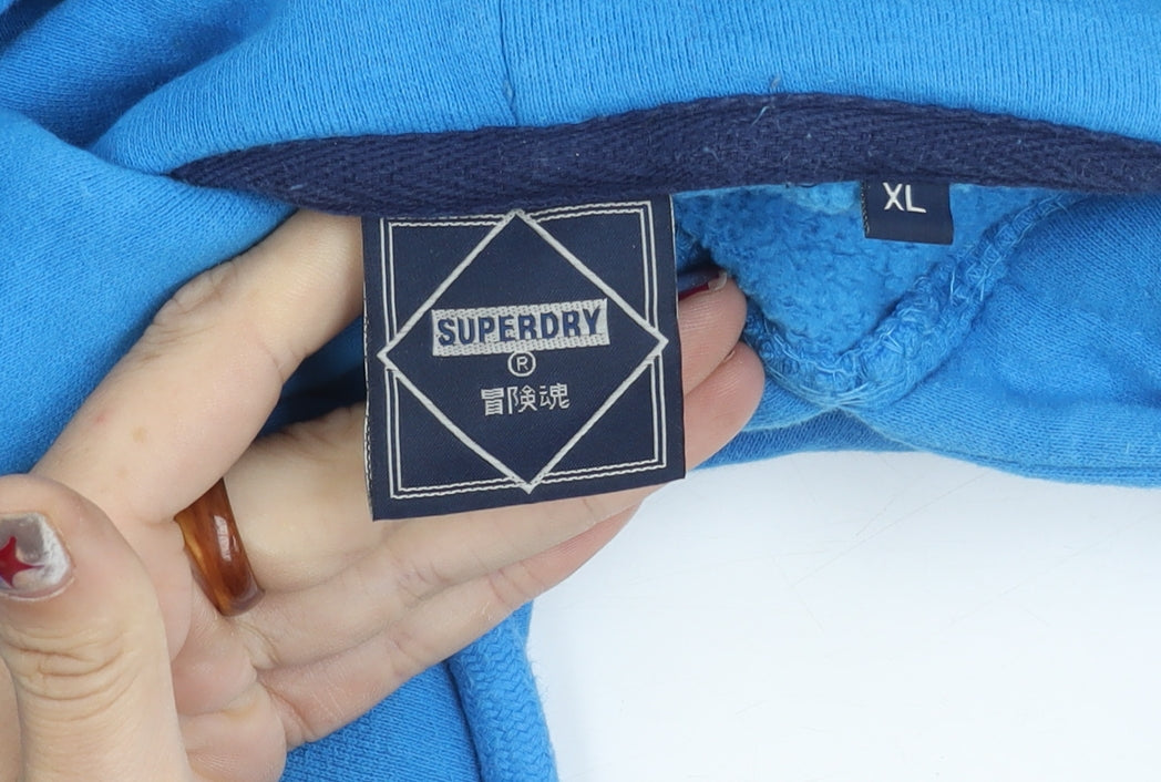 Superdry Men’s Blue XL Pullover Hoodie Logo Fleece Hooded Top