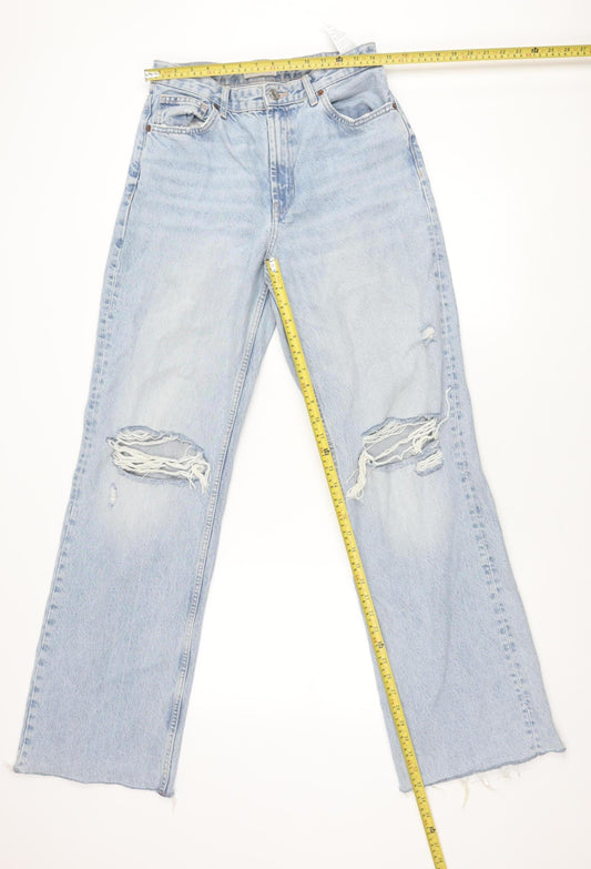 Zara Women’s Blue Distressed Straight Jeans Size 12 High Rise