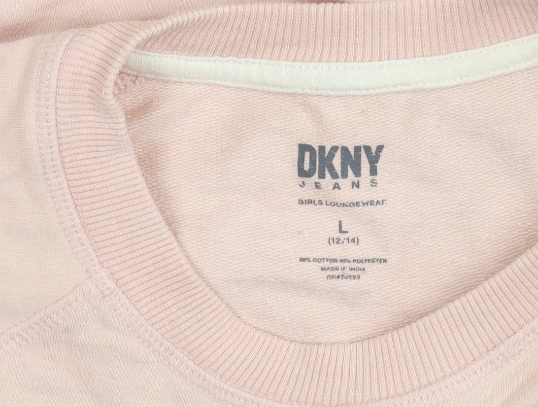Additional view of DKNY Jeans Teens Pink Logo Sweatshirt L (12/14) Cotton Blend