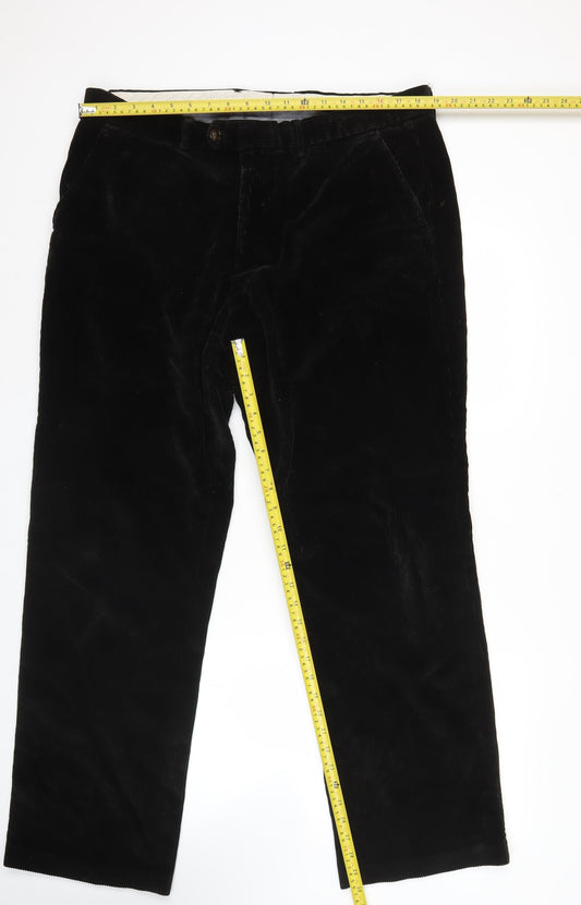 John Lewis Men’s Black Corduroy Trousers 38R Regular Straight Cotton