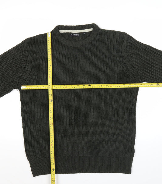 Brave Soul Men’s Black Chunky Knit Pullover Jumper Size L