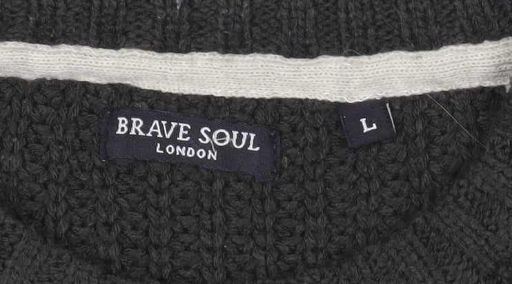 Brave Soul Men’s Black Chunky Knit Pullover Jumper Size L