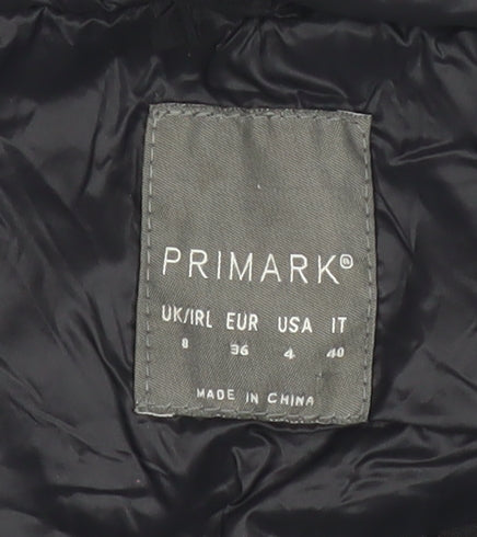 Primark Women’s Black Size 8 Puffer Jacket Quilted Full Zip Winter Coat