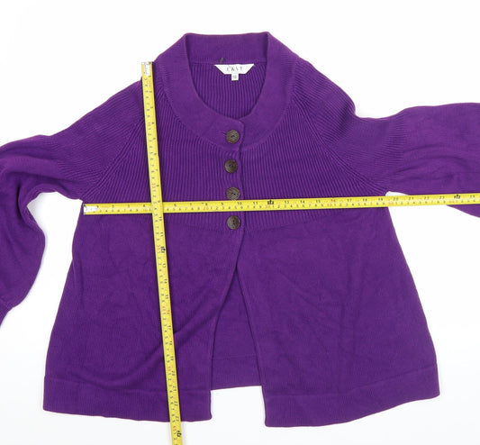 East Womens Purple Cotton Cardigan Size 16 Round Neck Long Sleeve
