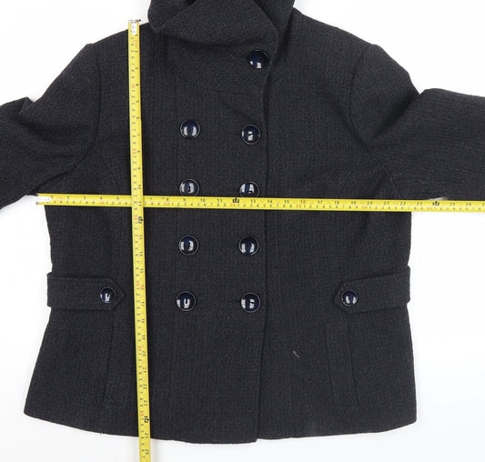 F&F Women’s Black Herringbone Pea Coat Size 18 Wool Blend
